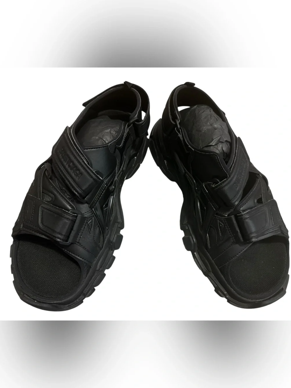 Balenciaga Black Men's Sporty Leather Strap Sandals size 43